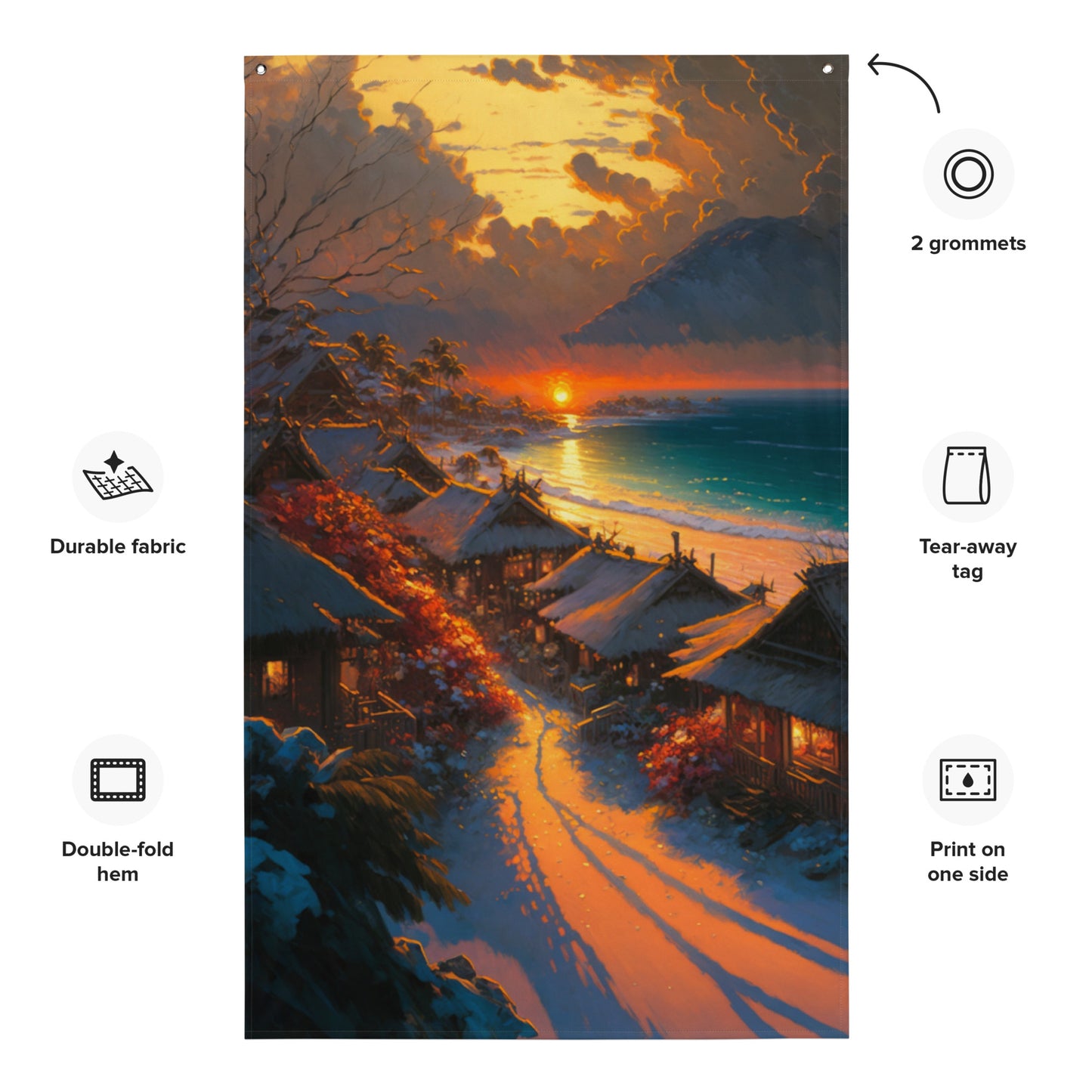 "Sunset on Remote Beach" Vertical Flag