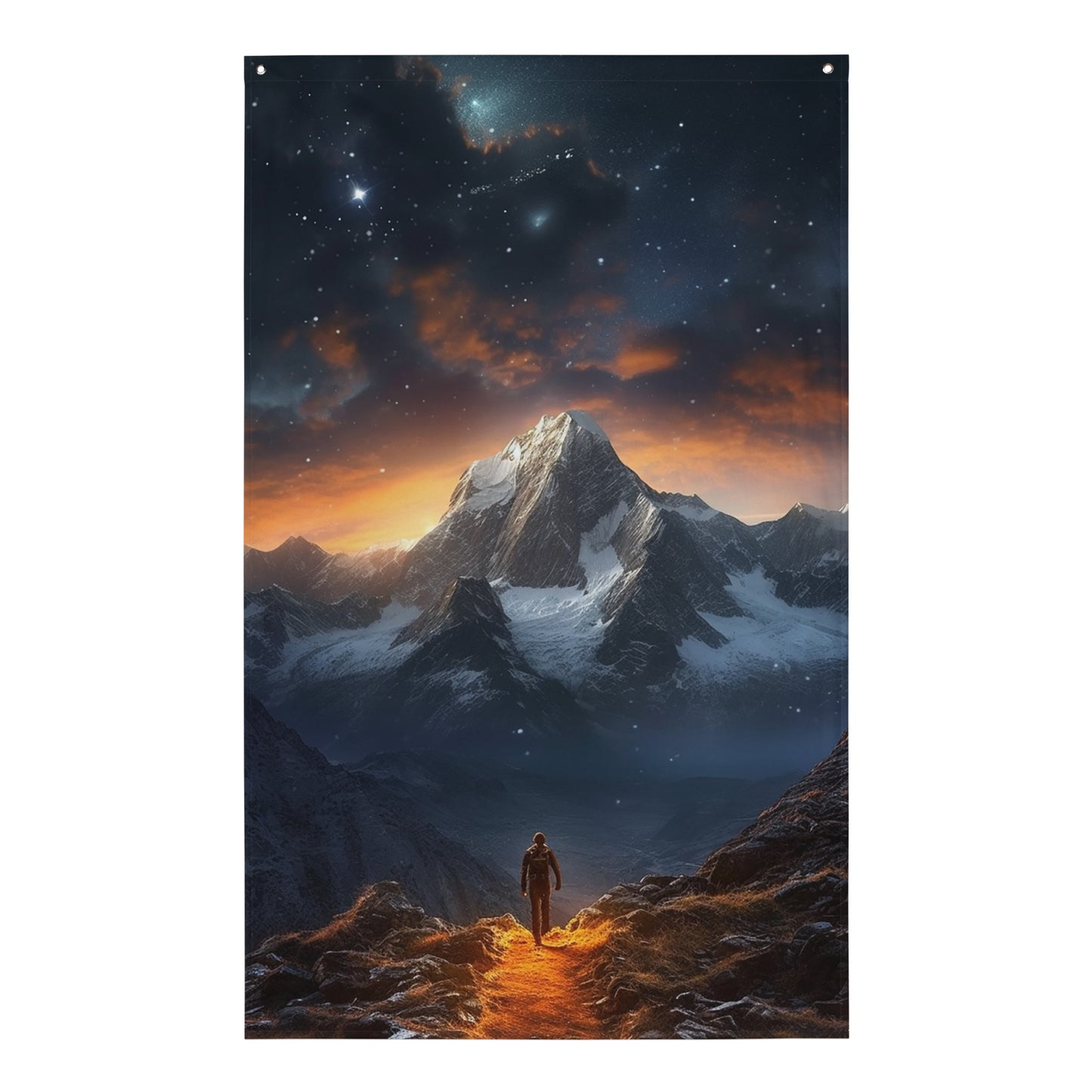 "Person Overlooking Stary Landscape" Vertical Flag