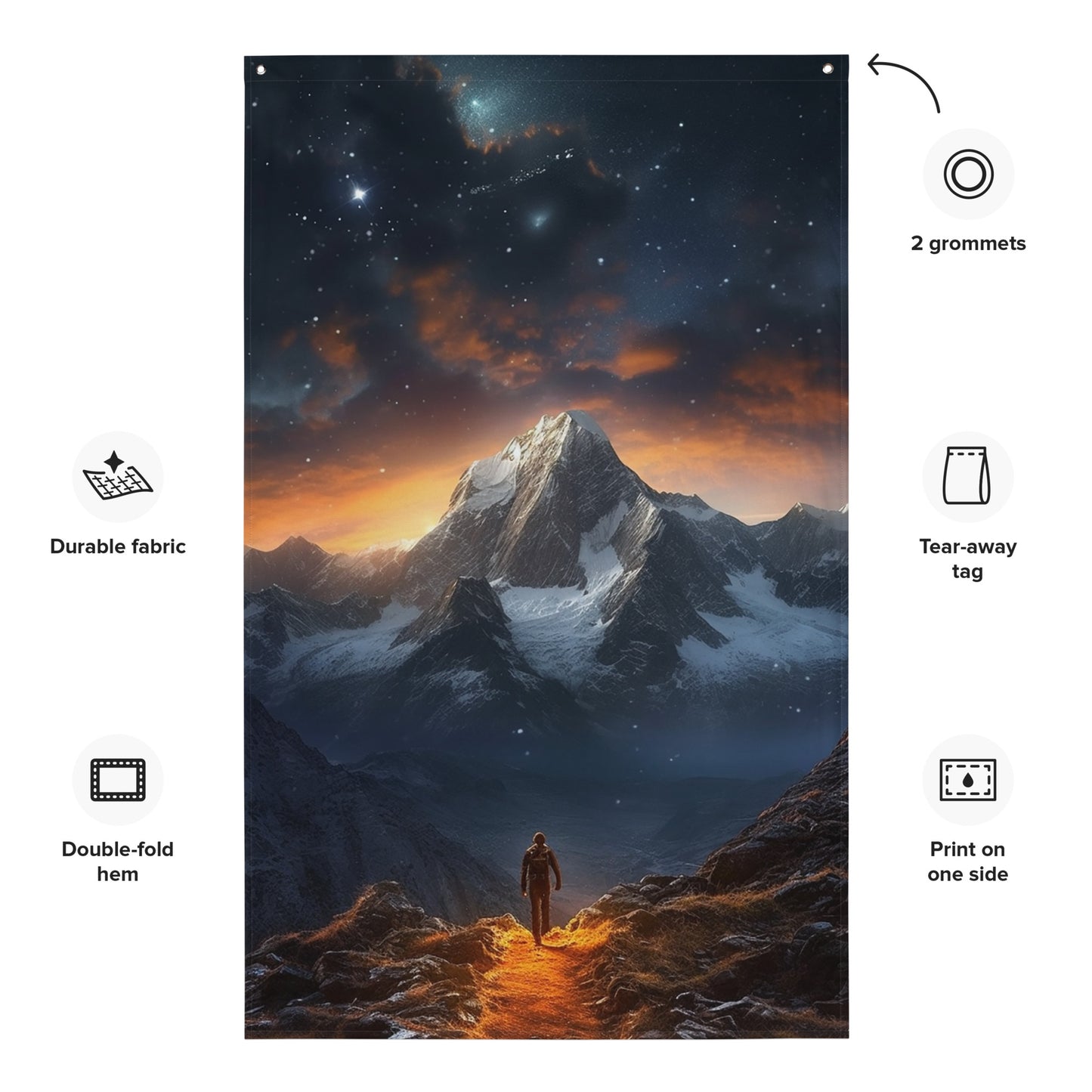 "Person Overlooking Stary Landscape" Vertical Flag