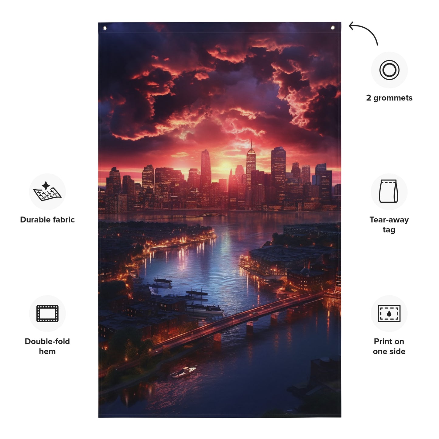 "Sunset Over a City" Vertical Flag