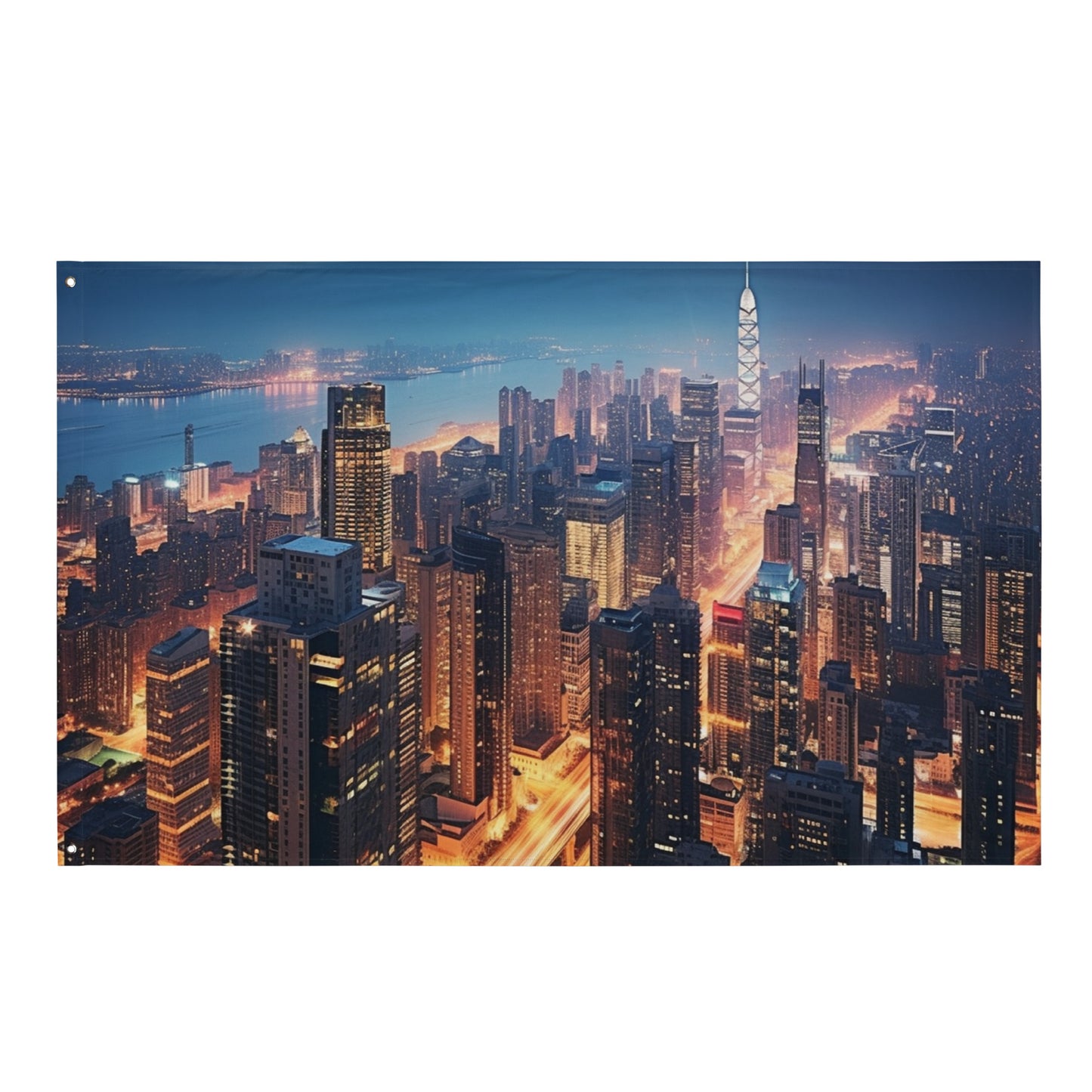 "City Skyline At Night" Horizontal Flag