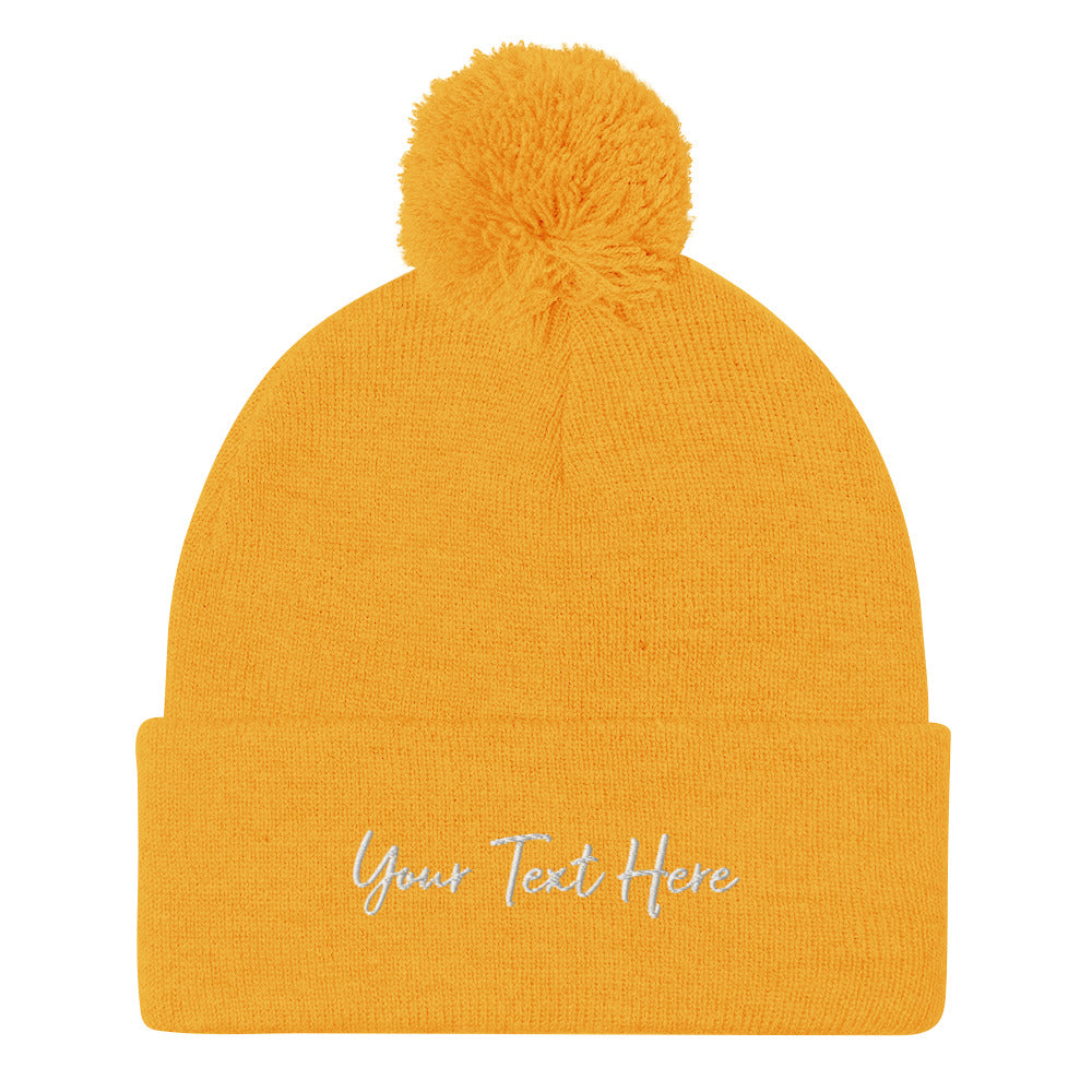 Customizable Pom-Pom Beanie - Embroidery