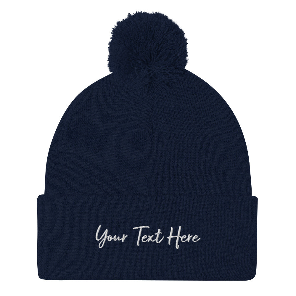 Customizable Pom-Pom Beanie - Embroidery