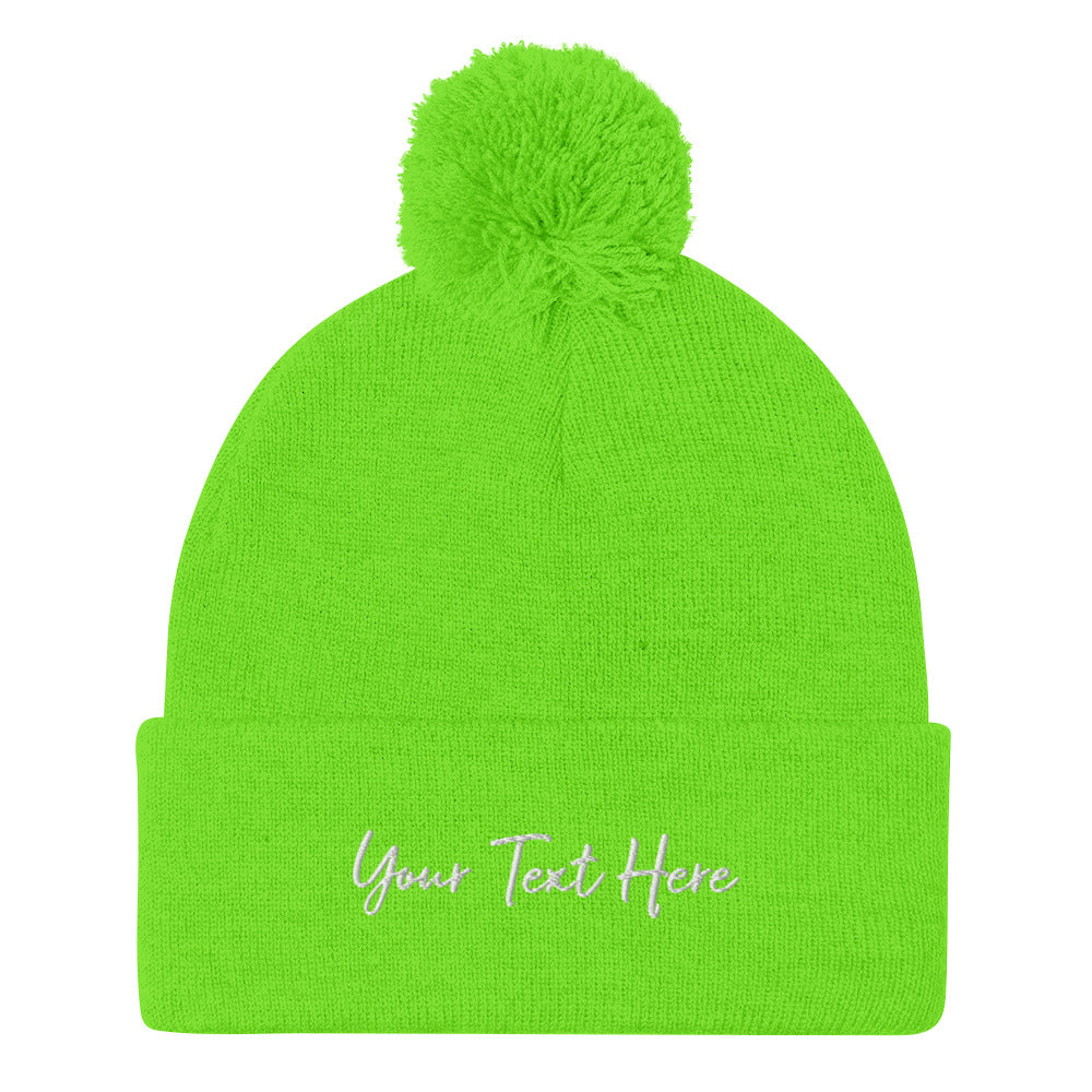 Customizable Pom-Pom Beanie - Embroidery